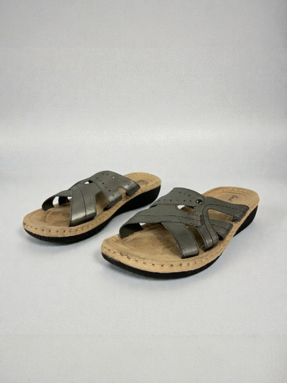 Coral Bay Leather Slide Sandals Size 8M Comfort Low Wedge Casual Denton